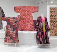 Installation photograph, Power of Pattern: Central Asian Ikats from the David and Elizabeth Reisbord Collection at the Los Angeles County Museum of Art