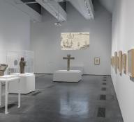 Gallery view with artworks