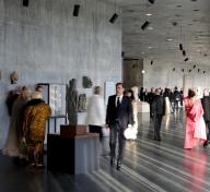 People walking inside the David Geffen Galleries