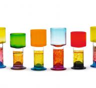 Row of colorful drinking glasses