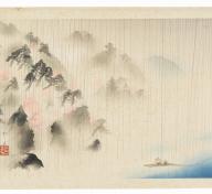 Japanese print of mountains and coastline