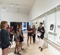 Eve Schillo with visitors in the Study Center for Photography and Works on Paper at the Los Angeles County Museum of Art