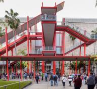 People walking outside of LACMA