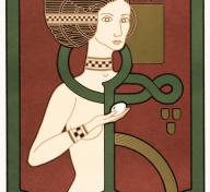 Graphic print of nude woman and geometric shapes