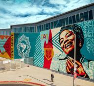 Mural by Shepard Fairey, photo by Jon Furlong for @obeygiant 